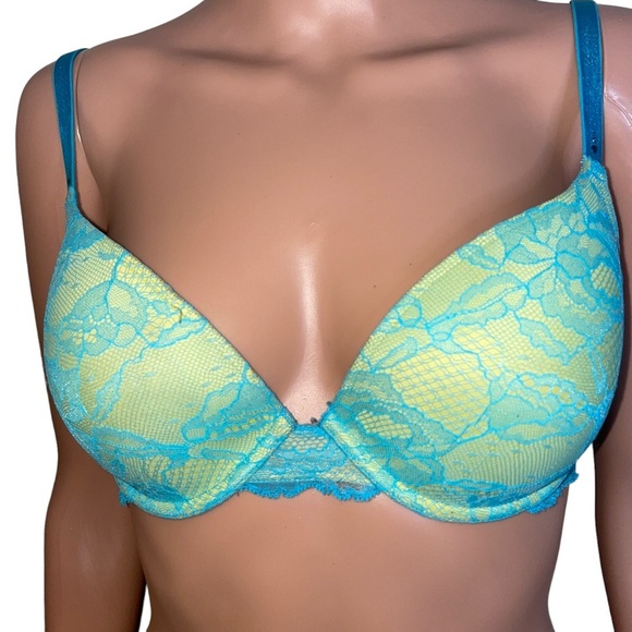 Victoria's Secret green and blue overlay push up bra Bio fit 34D in EUC - Picture 1 of 9